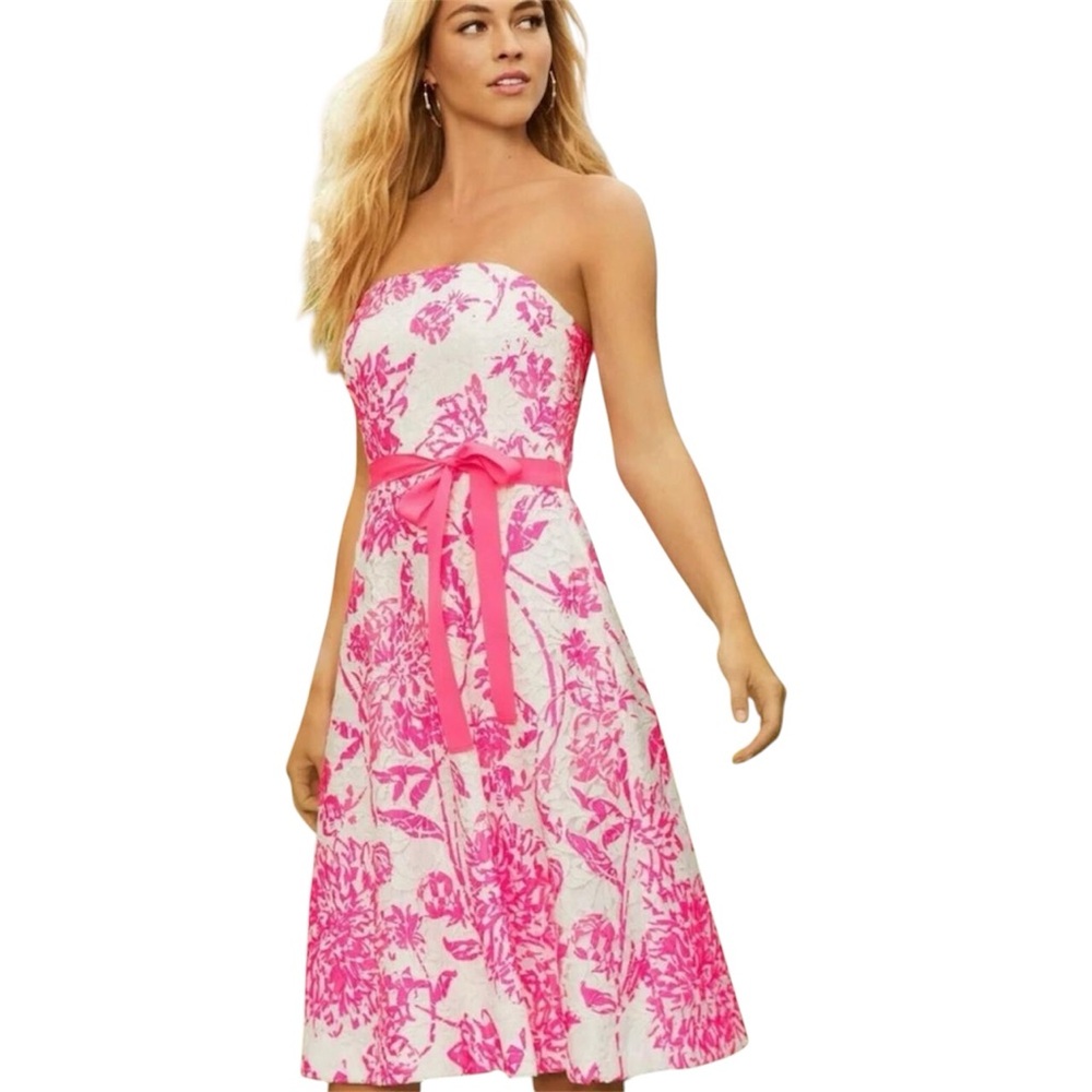 Lilly Pulitzer Sienna Elegant Floral Strapless Dress - Resort White Caliente